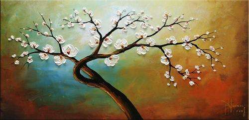 Huge Oil Painting Hand-painted Canvas 120cmx60cm Modern Flowers White Blossom Deco Art ABF003