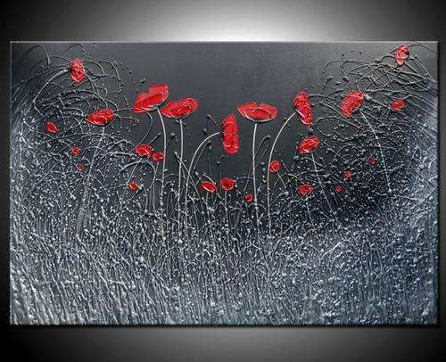 Huge Oil Painting Hand-painted Canvas 90cmx60cm Modern Flowers Red Poppies Deco Art ABF146