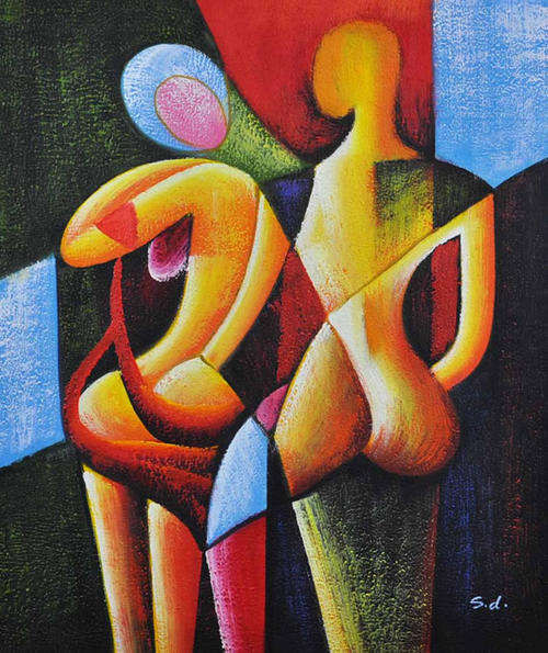 Rolled Hand-painted Canvas Signed Oil Painting 60CMX50CM Modern Abstract Lover  R465