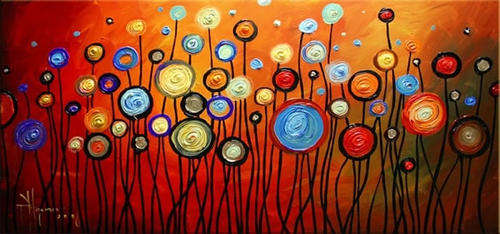 Rolled Oil Painting Hand-painted 120cmx60cm Canvas Modern Flowers Red Yellow Blue Abstract HN120