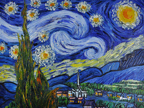Framed Stretched Oil Painting Hand-painted Canvas 40cmx30cm Abstract Van Gogh repro Starry NightVN05