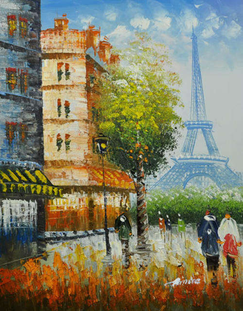Framed Stretched Oil Painting Hand-painted Canvas 40cmx30cm Paris Street Night Building PN19
