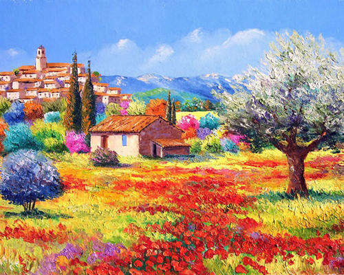 Canvas Print Oil Painting 90cmx60cm Modern Purple Lavender Field Home Deco CL02
