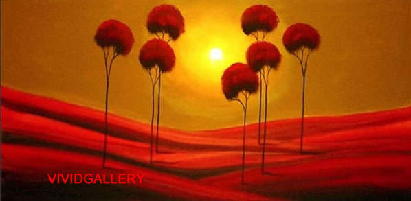 Rolled Large Oil Painting Hand-painted Canvas 120cmx60cm Modern Landscape Red Trees ABL003