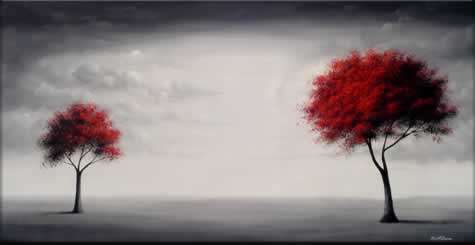 Oil Painting 48"x24" Landscape Trees in Wind Abstract Sunrise C24
