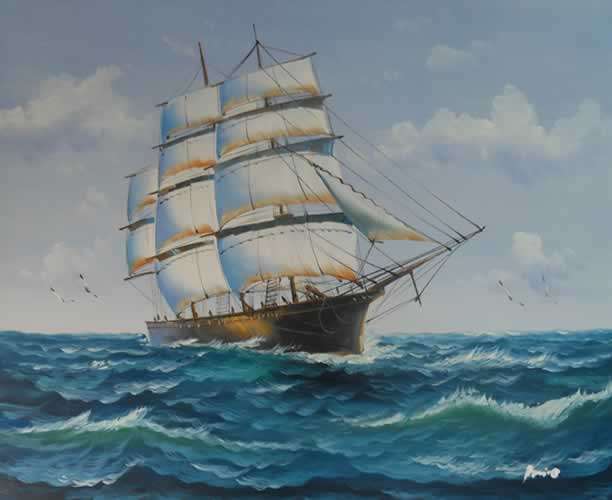 Handmade Canvas Oil Painting 20"x24" Seascape Sailboats Waves Sunrise H90