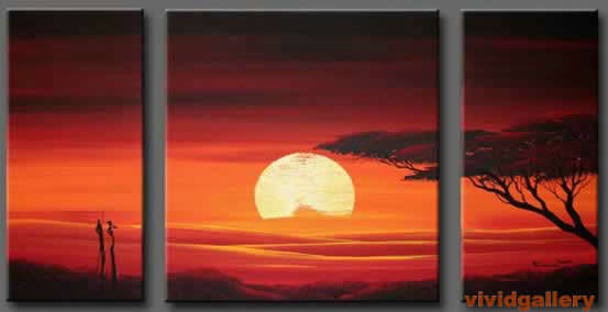 Hand-painted Canvas African Oil Painting Landscape African Trees Sunrise G214