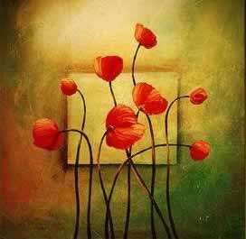 Handmade Signed Canvas Oil Painting 60cmx60cm Modern Flowers Red f10