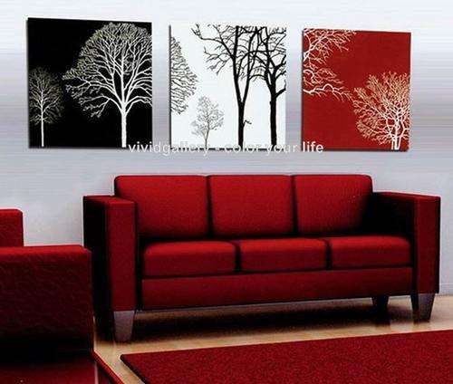 Hand-painted Canvas Oil Painting Modern Abstract Trees Black White Red G771
