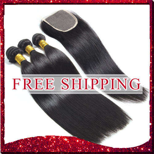 100% Virgin Human Hair, Silky Straight with closure(3+1), FREE SHIPPING