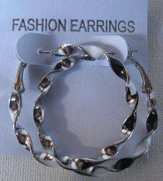 **TWISTED HOOP EARINGS** BLACK , SILVER AND WHITE**