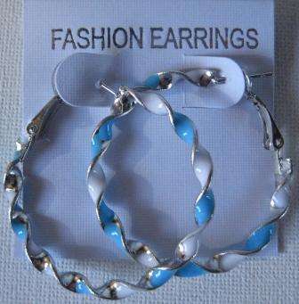 **TWISTED HOOP EARINGS** PALE BLUE , SILVER AND WHITE**