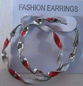 **TWISTED HOOP EARINGS** RED, SILVER AND WHITE**