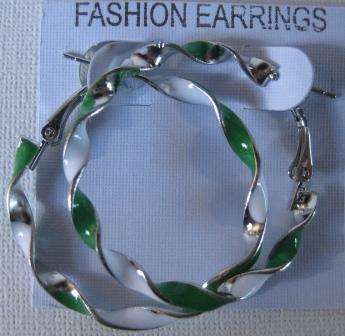 **TWISTED HOOP EARINGS** GREEN, SILVER AND WHITE**