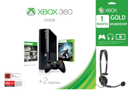 *Free shipping* xbox 360 250 gig + halo 4 + tomb raider DLC + 1 month xbox live gold + 1 controller