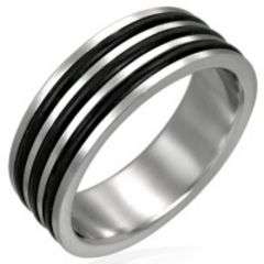 RIBBED STAINLESS STEEL MENS RING  SIZE 8