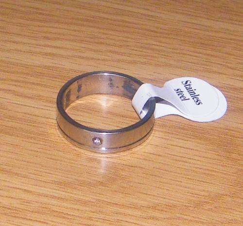 STAINLESS STEEL RING WITH SIMULATED DIAMOND