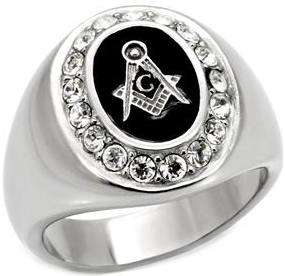 FREEMASON  RING  WITH SIMULATED DIAMONDS  -  LOW STARTING PRICE