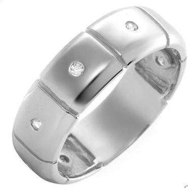 Grooved Sterling Silver Wedding Band Ring with CZ Highlights - Size 6