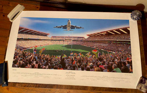 RUGBY WORLD CUP 1995 SHOSHOLOZA PHOTO SIGNED BY PHOTOGRAPHER GILES RIDLEY