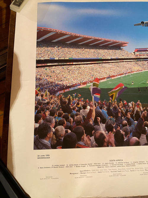 RUGBY WORLD CUP 1995 SHOSHOLOZA PHOTO SIGNED BY PHOTOGRAPHER GILES RIDLEY