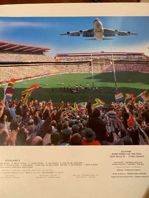 RUGBY WORLD CUP 1995 SHOSHOLOZA PHOTO SIGNED BY PHOTOGRAPHER GILES RIDLEY