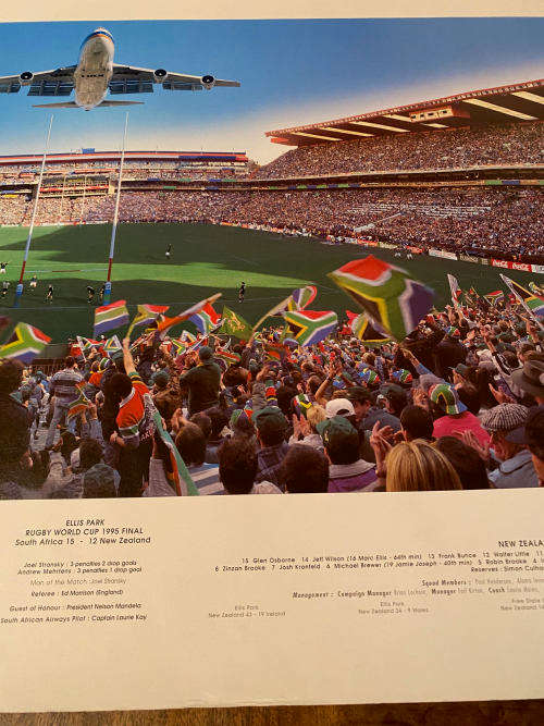 RUGBY WORLD CUP 1995 SHOSHOLOZA PHOTO SIGNED BY PHOTOGRAPHER GILES RIDLEY