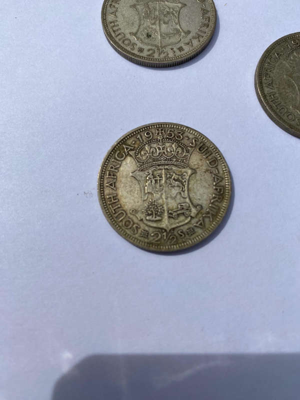 5x Shilling 2.5 ZAR 1953x2, 1954x1, 1957x2 Elizabeth II