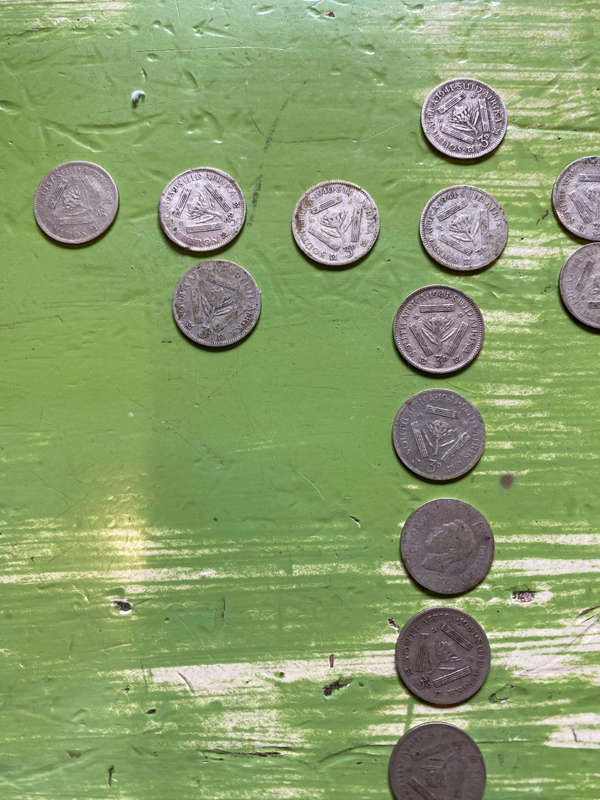 S A UNION SILVER 3D THREEPENCE (LOT OF 55)