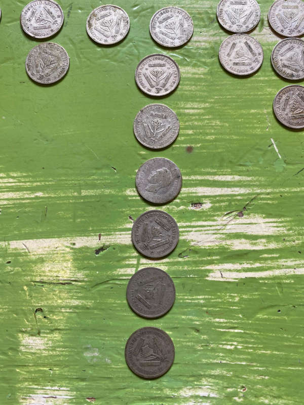 S A UNION SILVER 3D THREEPENCE (LOT OF 55)