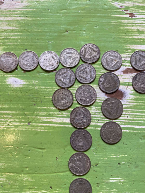 S A UNION SILVER 3D THREEPENCE (LOT OF 55)