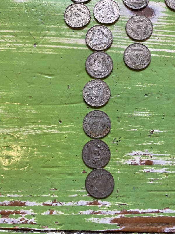 S A UNION SILVER 3D THREEPENCE (LOT OF 55)