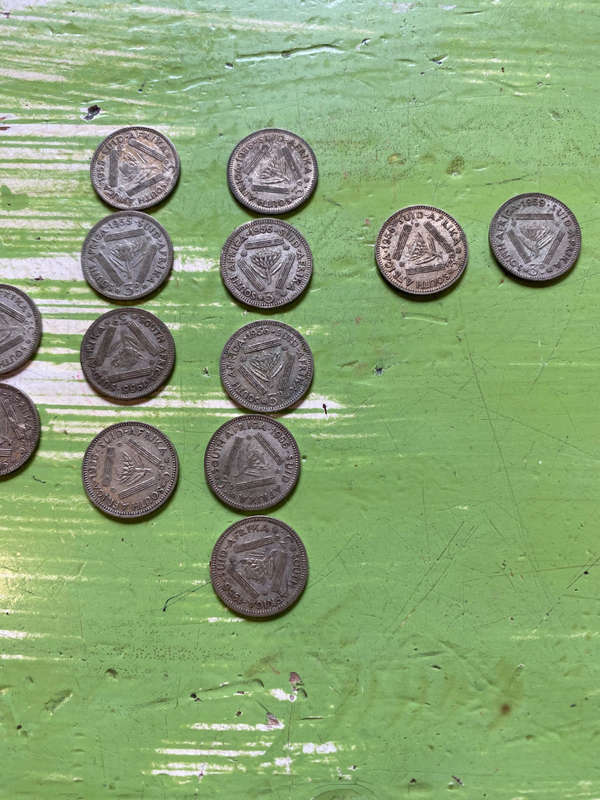 S A UNION SILVER 3D THREEPENCE (LOT OF 55)