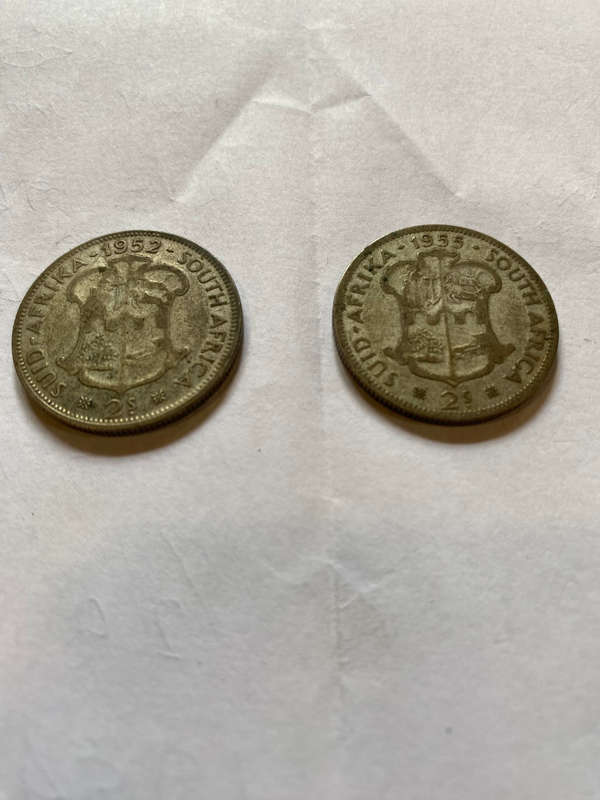 2x Union of South Africa: 2-Shillings 1952 and 1955