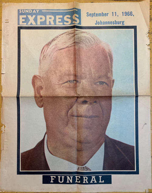 ORIGINAL HISTORIC NEWSPAPER POSTER: ASSASSINATION OF DR VERWOERD