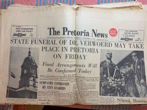 ORIGINAL HISTORIC NEWSPAPER POSTER + NEWSPAPERS : ASSASSINATION OF DR VERWOERD