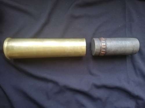 WW1 13 pounder shrapnel shell and shell case, no fuze,inert.