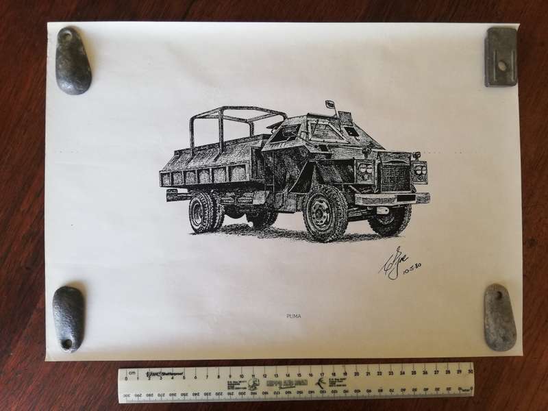 Rhodesian Army, 14 Copies of prints by Colin Eyre. `Wheels`  Vehicles of the Rhodesian Bush War.