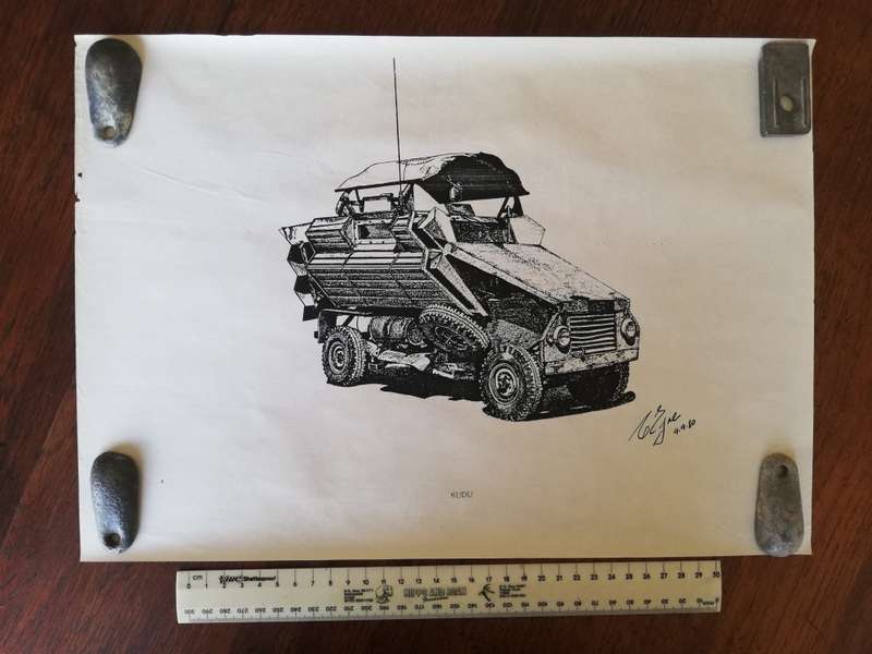 Rhodesian Army, 14 Copies of prints by Colin Eyre. `Wheels`  Vehicles of the Rhodesian Bush War.
