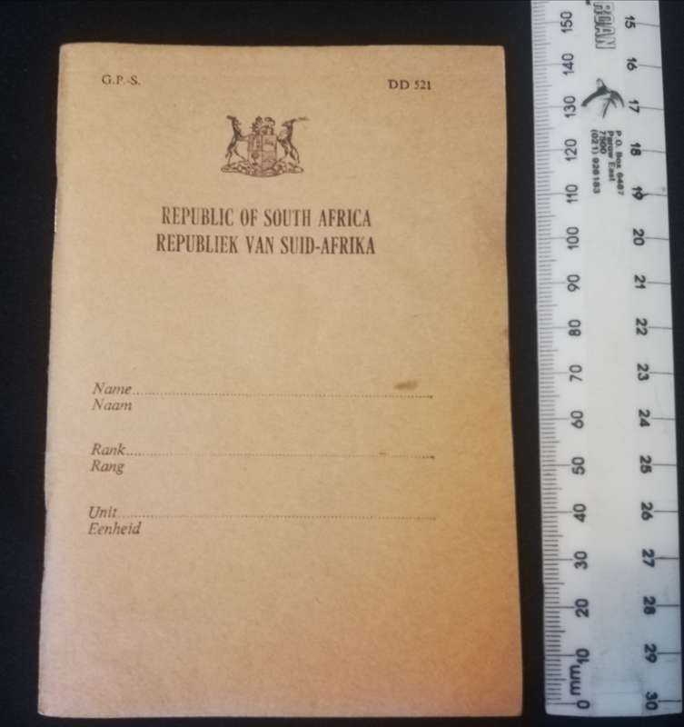 S.A.D.F. Border War notebook, Army Order booklet- safe handling of weapons etc, Radio Cypher codes.