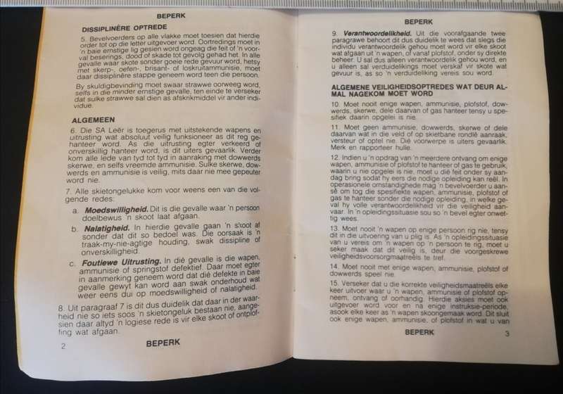 S.A.D.F. Border War notebook, Army Order booklet- safe handling of weapons etc, Radio Cypher codes.