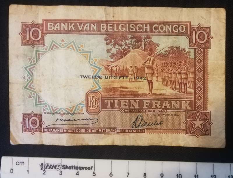 WW2 era Belgian Congo 10 Francs. 2nd issue 1942.