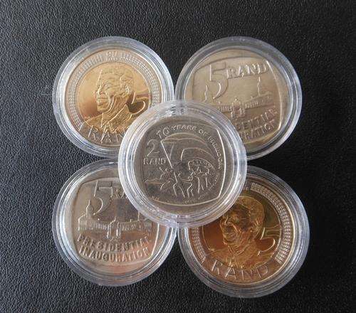 A collection of SA history ! 2008 Nelson Mandela, 1994 Inauguration, 2004 10 years of freedom Coins