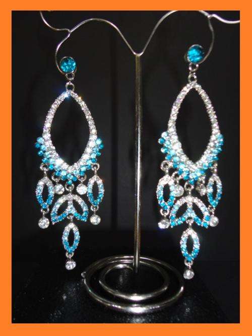 Beautiful Turquoise and Blue Zircon Crystal Chandelier Piercing Earrings