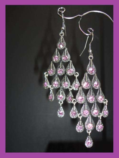 Chandelier With Purple Rhinestone Earrings