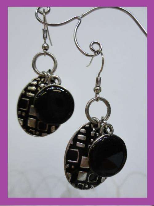 Pretty Silver Plated Black Dangle Earrings