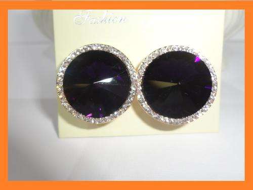 Stuning 18k Gold Filled Dark Purple Swarovski Crystal Earrings