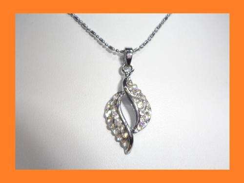 Silver Filled Engraved with Crystal Rhinesotnes Necklace