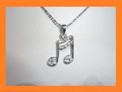 Silver Filled Engraved with Crystal Rhinesotnes Music Pendant Necklace