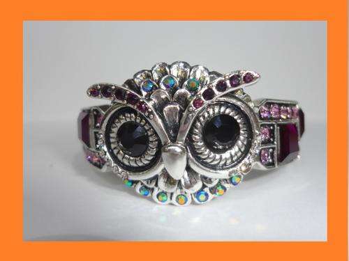 Silver Plated Owl Bangle, Width 6cm, Owl Size: 2.5 x 3cm.